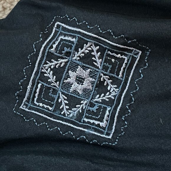 Vintage 90s Embroidered Granny Square Boho Cropped Aztec Quilt Ski Coat Womens14 - Picture 2 of 13